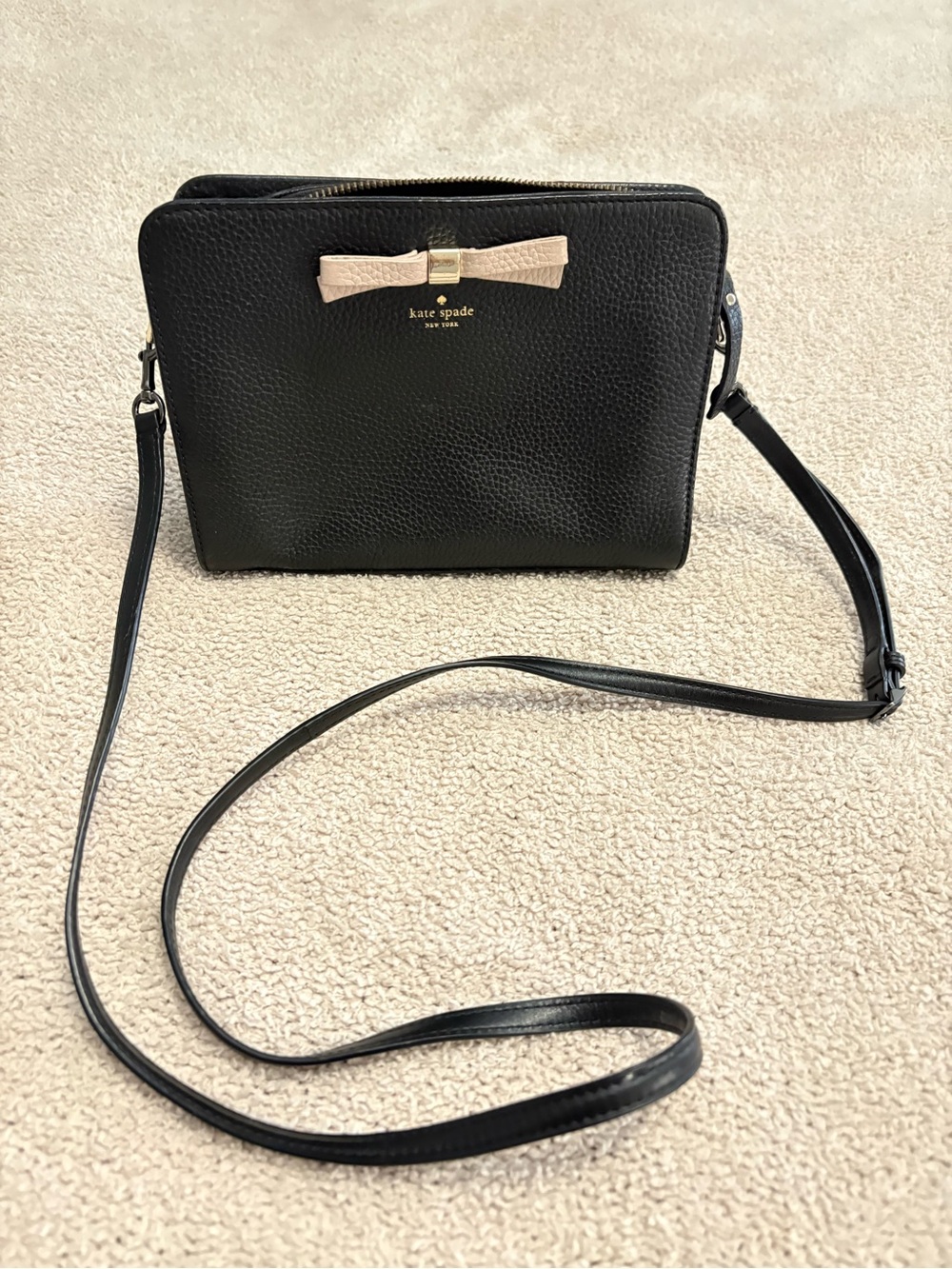 Kate Spade Black Crossbody with Pink Bow Detail